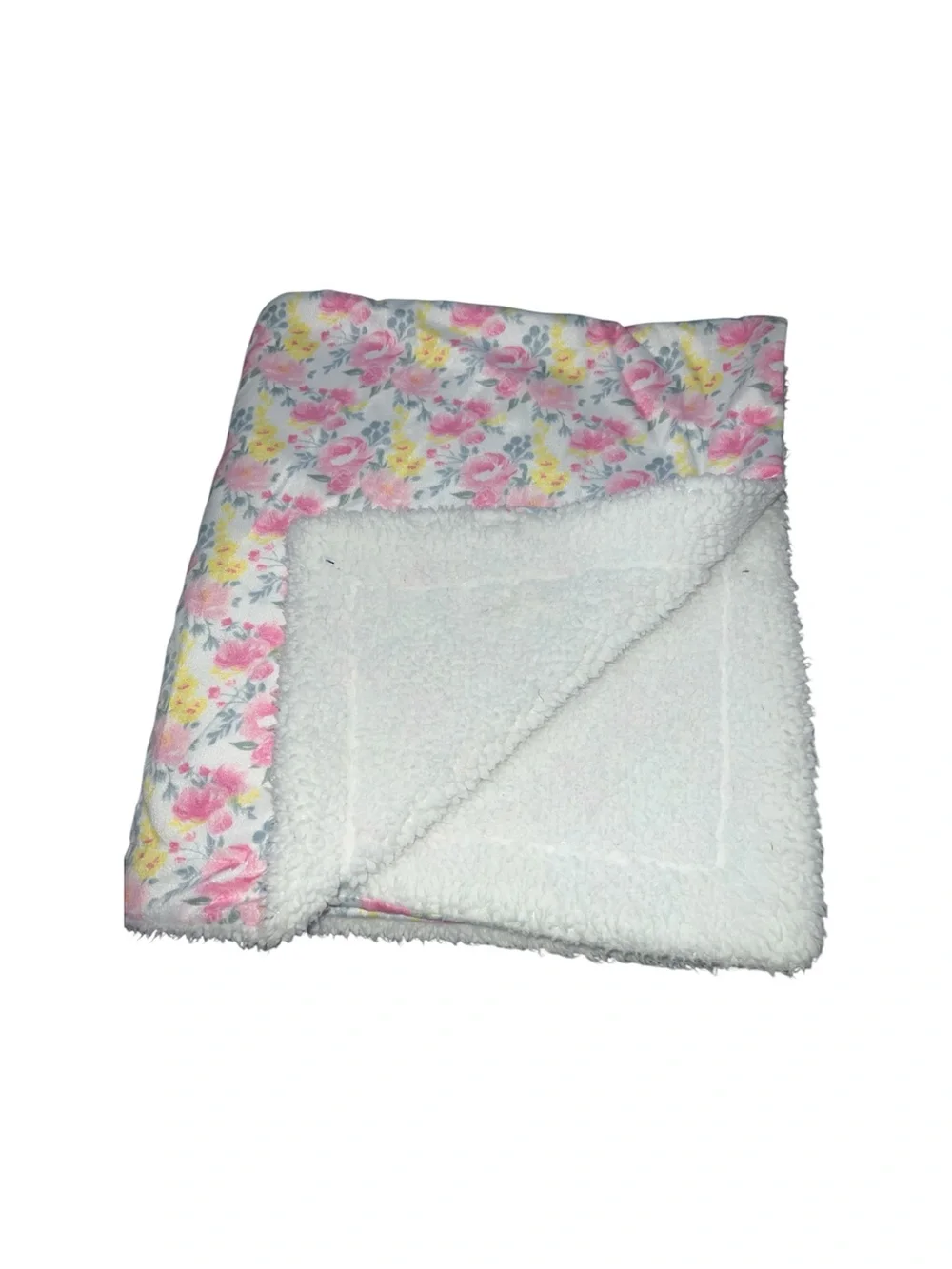 Kensie Baby Floral Blanket Pink Yellow Rose Sherpa Minky Plush Flower LIKE NEW